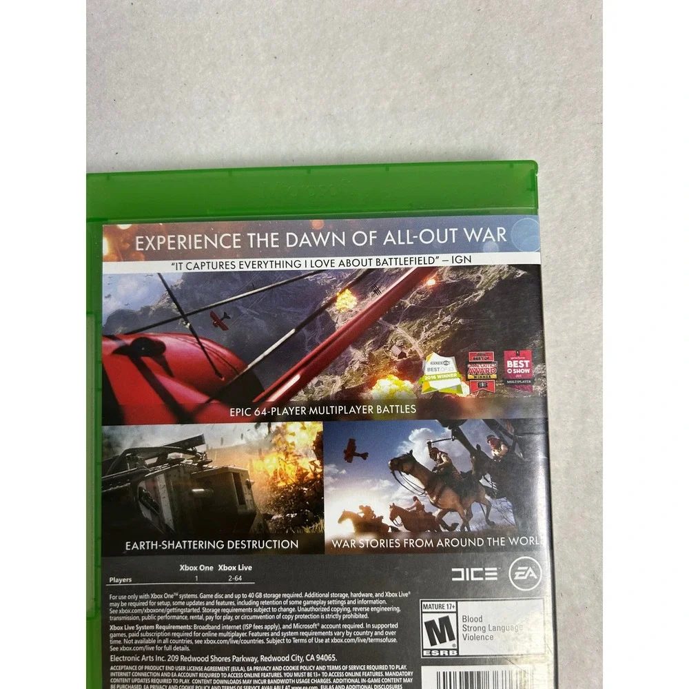 WWI FPS Battlefield 1 Xbox One Green Physical Disc Action‎ Shooter Game